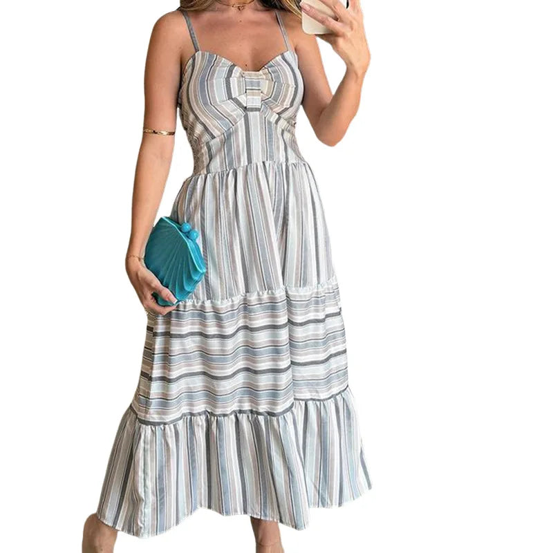 Bohemian Beach Sundresses For Women Fashion Floral Printed Sexy Sling Maxi Dresses Oversized Ladies Casual Long Dress