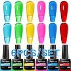 6PCS/SET Glitter Bright Pink Peach Gel Nail Polish Kit Spring Colorful Semi Permanent Soak Off Art UV Gel Varnish For Manicure