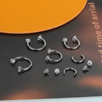 1PC Titanium Nose Horseshoe Ring Nose Septum Piercing Prong Set Round Zircon Ear Cartilage Tragus Daith Body Piercing Jewelry