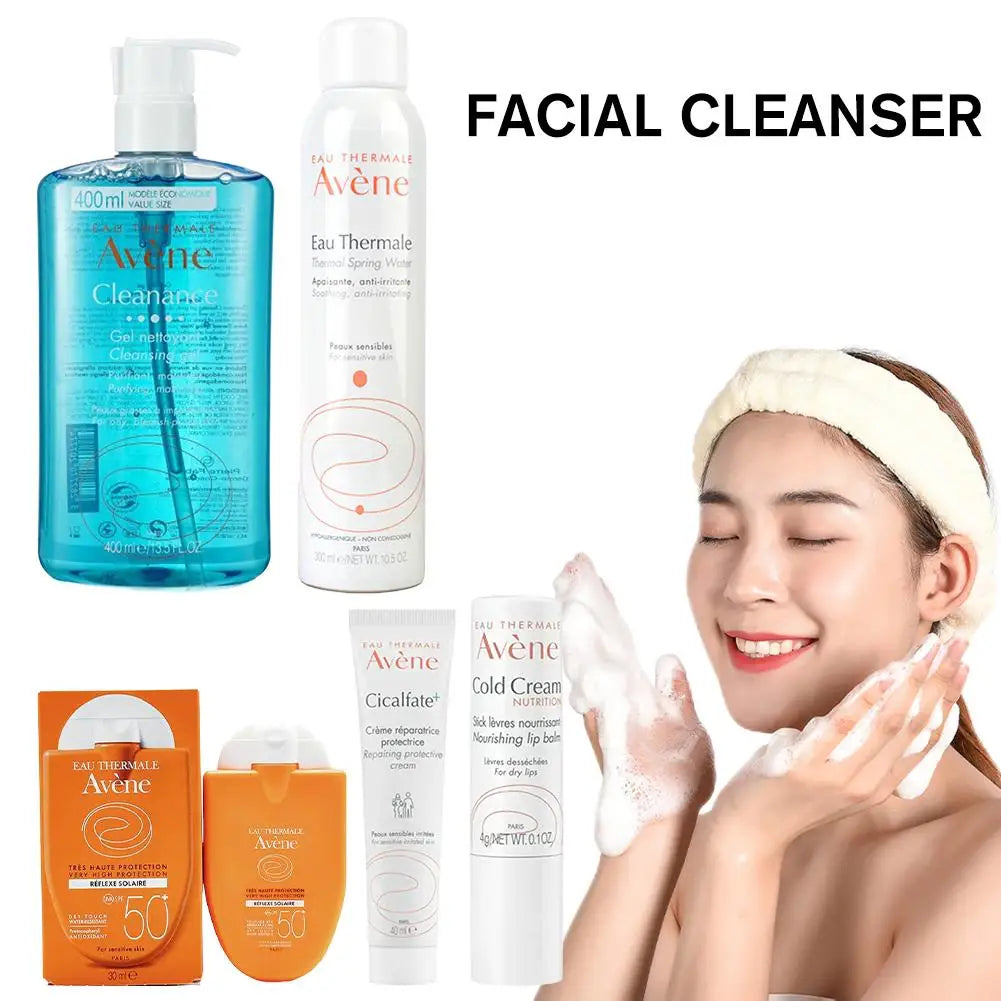 Avene Deep Cleansing Facial Cleanser Removes Face Dirt Whitening Cold Cream SPF50+ Sunscreen Moisturizing Gel Skin Care Set