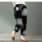 1pcs Spring Summer Women Cotton Comfort Breathable Pants Female Grid Flower Print Casual Loose Pant Lady Haren Straight Leg Pant