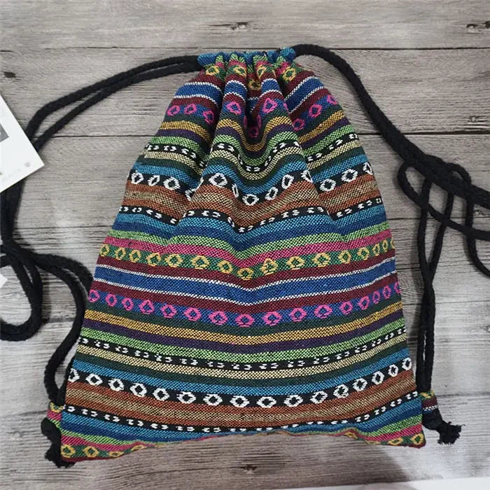 2025 Women Fabric Backpack Female Gypsy Bohemian Boho Chic Aztec Ibiza Tribal Ethnic Cottage Soft Brown Drawstring Rucksack Bags