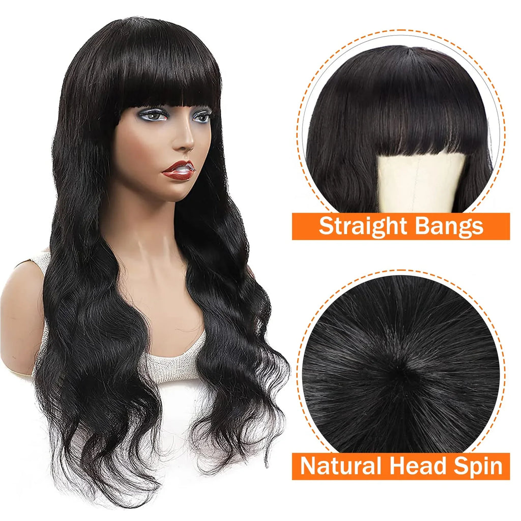 3X1 Glueless Wigs Human Hair with Bangs Body Wave Human Hair Wig with Bangs 3X1 Bleached Knots Lace Front Wig for Black Women