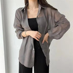 7 Colors Shirts Women Sheer Thin Chic Summer Simple Solid Sun-proof Tops Fashion Baggy All-match Basic Korean Style Sexy Clothes