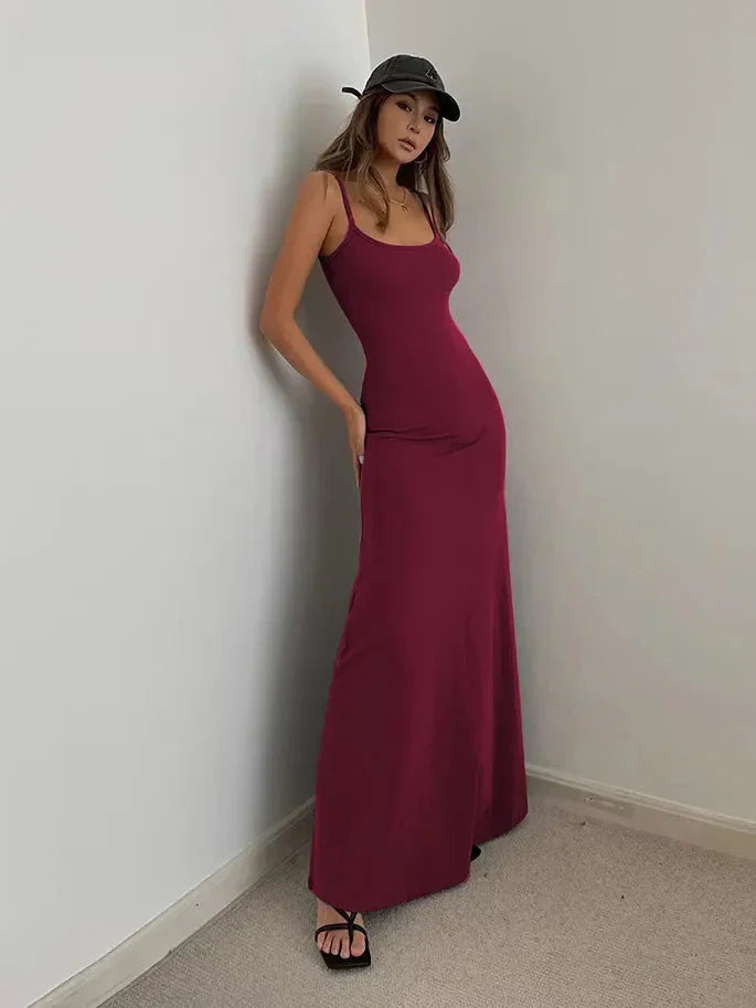 2024 Summer Women's New Fashion Simple Temperament Suspender Long Backless Slim Waisted Sexy Sweet And Spicy Casual Dresses