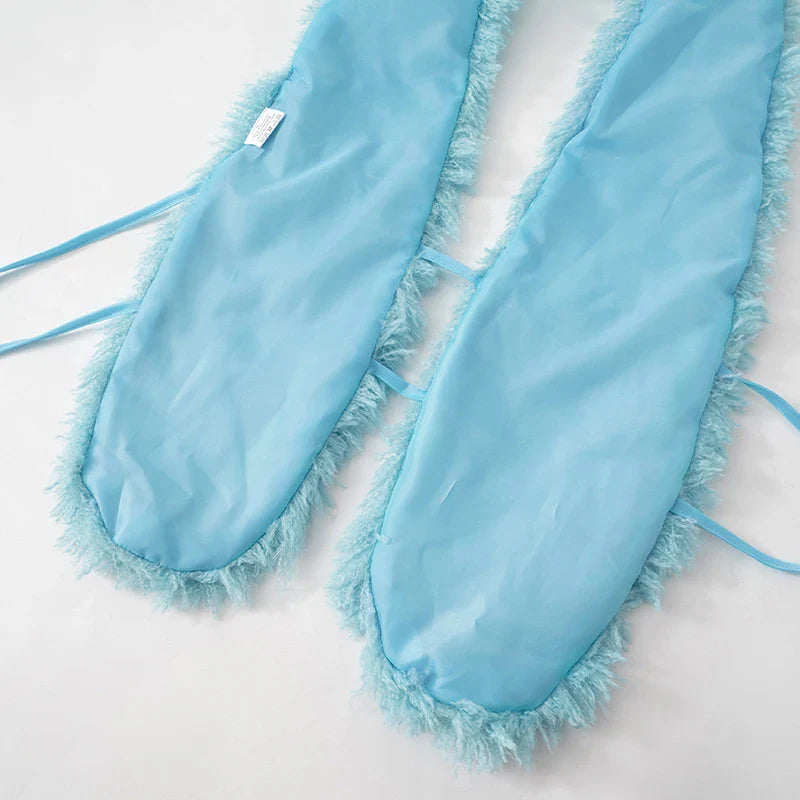 BKLD Sexy Temperament Fluffy Tops For Women High Street Y2K Nightclub Outfits Faux Fur Backless Lacing Solid 2025 Vest Waistcoat