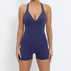 Gym Sport Jumpsuit Short Jumpsuit with Pocket Women Sportswear One Piece Yoga Set Sexy Backless Scrunch Fitness Overalls Romper