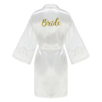 Green Bridesmaid Wedding Party Team Bride Robe With Gold Letters Lace Mesh Sleeve Kimono Satin Pajamas Mother Bathrobe