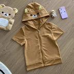 Cute Cartoon Hoodie Rilakkumaed Zip-up Hoodie Teddy Bear Ears Long Sleeve Jacket Fashion Women's Casual Cardigan Cotton Clothing