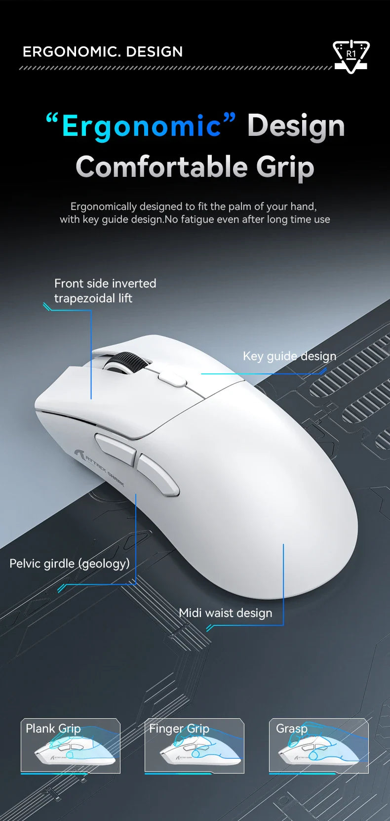 Attack Shark 18000DPI Wireless Mouse, 1000Hz,PAW3311,Bluetooth Tri-mode Connection, R1 Macro Gaming Mouse