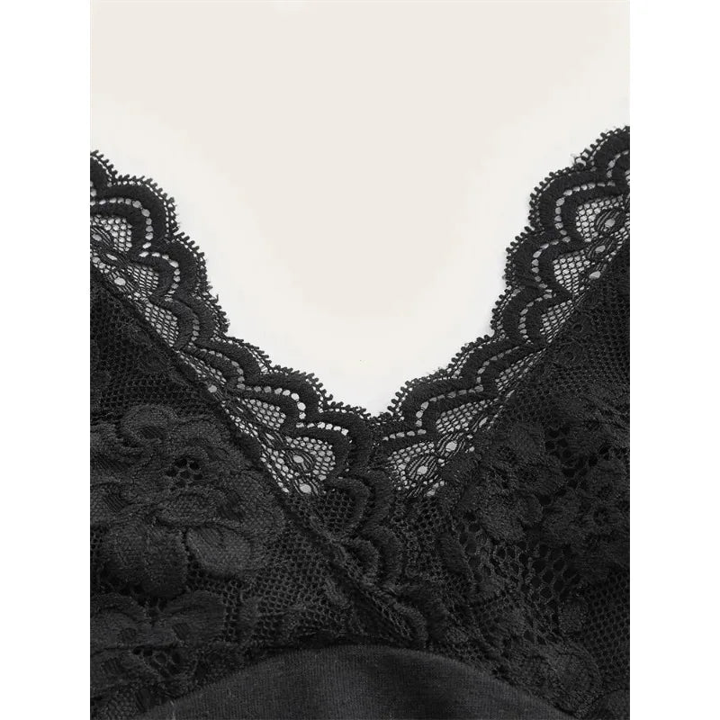 Black Lace Patchwork Halter Top Y2k Women Clothing Goth Punk Solid Ruched Backless Sleeveless Tank Top Streetwear