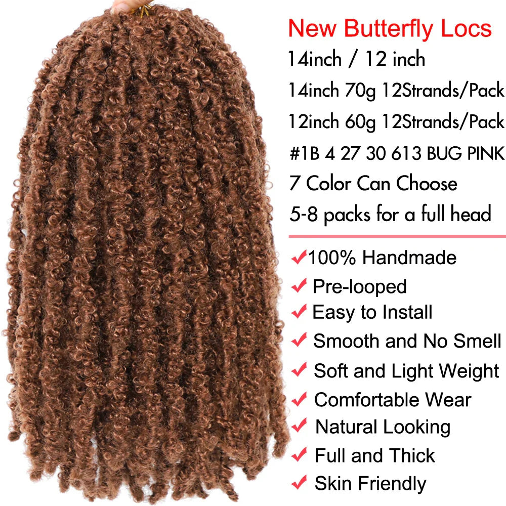 Butterfly Locs Crochet Hair 12 inch Handmade Butterfly Soft Locs Crochet Hair Extensions Synthetic Braiding Hair 12Strands/pack