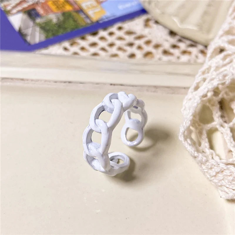 2022 Summer Colorful Ring Set Wholesale Fashion Geometric Chain Candy Color Irregular Opening Rings Women Party Finger Jewelry