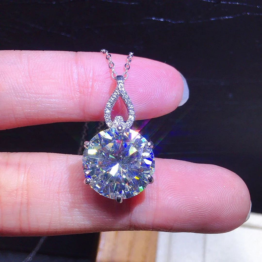 6.5 Carat Simulated Moissanite Pendant Necklace - 12mm D Color VVS1 Round Cut - Unisex Luxury Jewelry Gift for Her, Him, Holiday