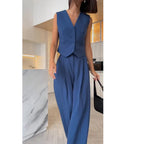 casual sleeveless suit set office lady spring summer elegant slim v-neck blazer tops pants two piece set women outfit 2024