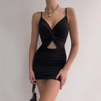 2022 Sexy Spaghetti Strap Bodycon Dress Women Backless Folds Wrap Hip Dresses Female Causal Streetwear Slim Dress Vestidos Robes