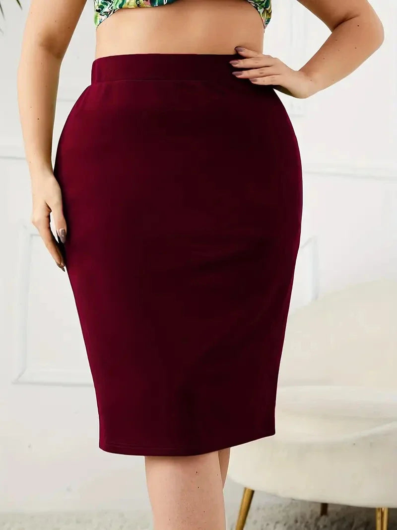 2025 Summer Plus Size Solid Slim Skirt Casual High Waist Slit Skirt  Women's Plus Size Clothing