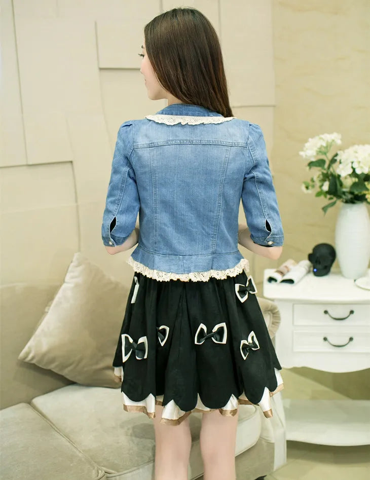 2023 Spring/Summer New Denim Jacket Women's Korean Casual Slim All-Match Short Crop Sleeve Short Sleeve Denim Button Up Top