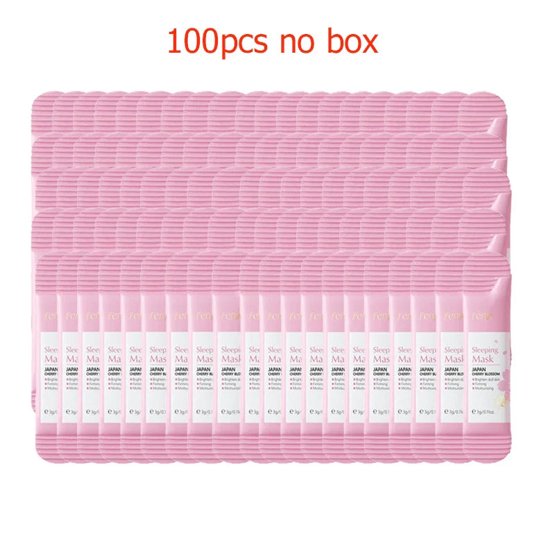 100pcs Sakura Moisturizing Sleeping Masks Travel Night Cream Facial Nourishing Improve Roughness & Dryness Skin Care Products