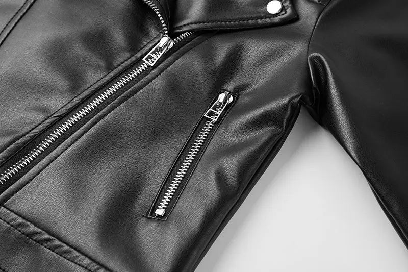 Baby Boys' Leather Jacket Spring and Autumn Children's PU Jacket Casual Motorcycle Jacket Girl Coat