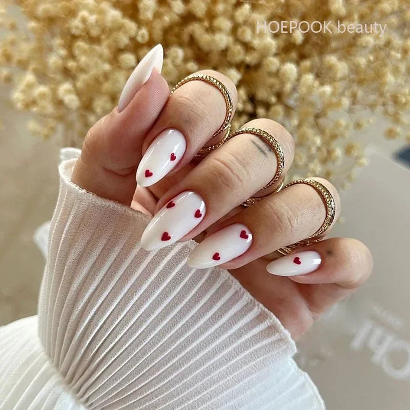 24pcs Nude French Fake Nails White Edge Almond False Nails Art Full Coverage Removable Waterproof Artificial Press on Nail