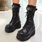 Brand New Ladies Goth Platform Boots Fashion Rivet Buckle Punk Wedges High Heels women's Boots Party Street Cosplay Woman Shoes