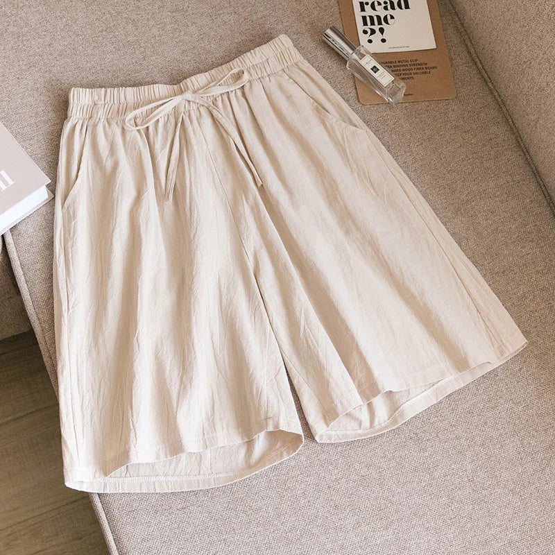 2024 Women Cotton Shorts,Summer Casual Solid Two Pockets shorts high waist loose shorts for girls Soft Cool female shorts