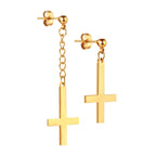 BONISKISS Men Women Stainless Steel Inverted Upside Down Cross Earring Church of Satan Temple Occult Satanic Witchy Stud Jewelry