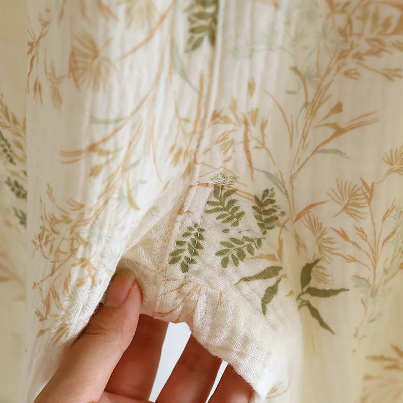 2025 New Spring and Autumn Women's Pajama Set 100% Cotton Crepe Printed Long Sleeve Pants Two Piece Home Suit Set Sleepwear