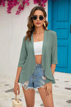 2024 Summer Fashion Ladies Hollow Out Cardigan Boho Tops Women Beach Outwear Casual Three Quarter Sleeve Sunscreen Shirt