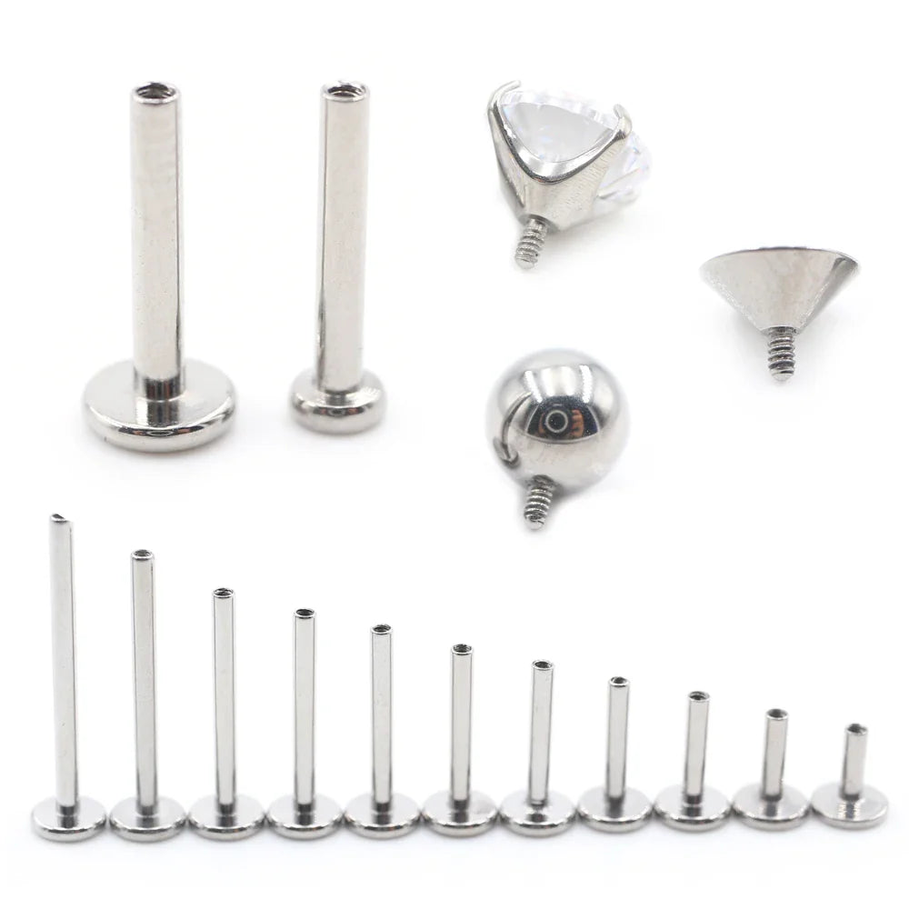 Alisouy 1PC G23 Titanium Internally Threaded Labret Shaft Lip Replacement Flat Bar Ear Tragus Stud Earring Body Piercing Jewelry