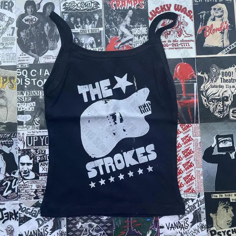 graphics letter print Women's Grunge Gothic E-girl Camisole Top Splicing Crop Top Y2k Clothes Vintage Corset Tank Top Baby Tee