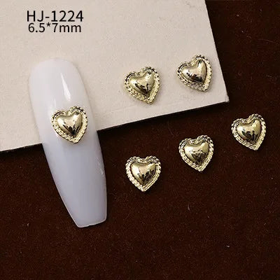 20PCS 3D Glossy Gold Silver Metallic Love Heart Various Crook Frame Solid Alloy Nail Art Rhinestones Decorations Manicure Charms