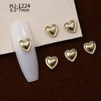 20PCS 3D Glossy Gold Silver Metallic Love Heart Various Crook Frame Solid Alloy Nail Art Rhinestones Decorations Manicure Charms