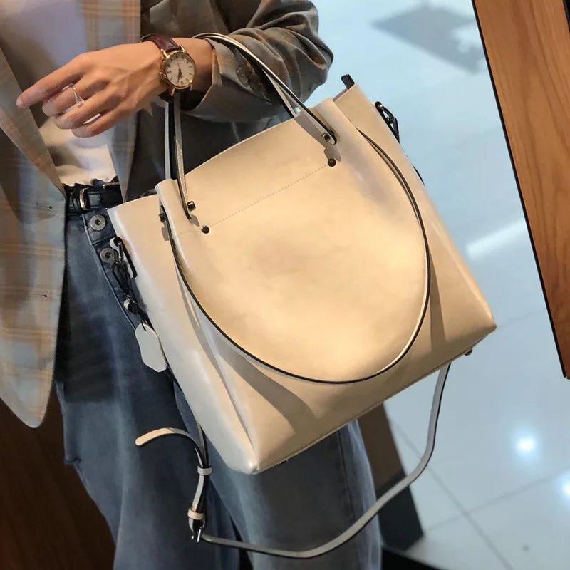 Burminsa Retro Cowhide Genuine Leather Handbags For Women 2025 Luxury Designer Work Tote Shopping Ladies Shoulder Crossbody Bags