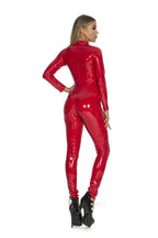 2025 Halloween Women's Wet Look Shiny PU Faux Leather Jumpsuit Suit Long Sleeve Zipper Open Crotch Latex Bodysuit Clubwear