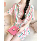 Cute Girl's Summer Cotton Linen ort Sve Nightgown Home Clothes Set Bear Print Gauze Spwear Simple Home Sle