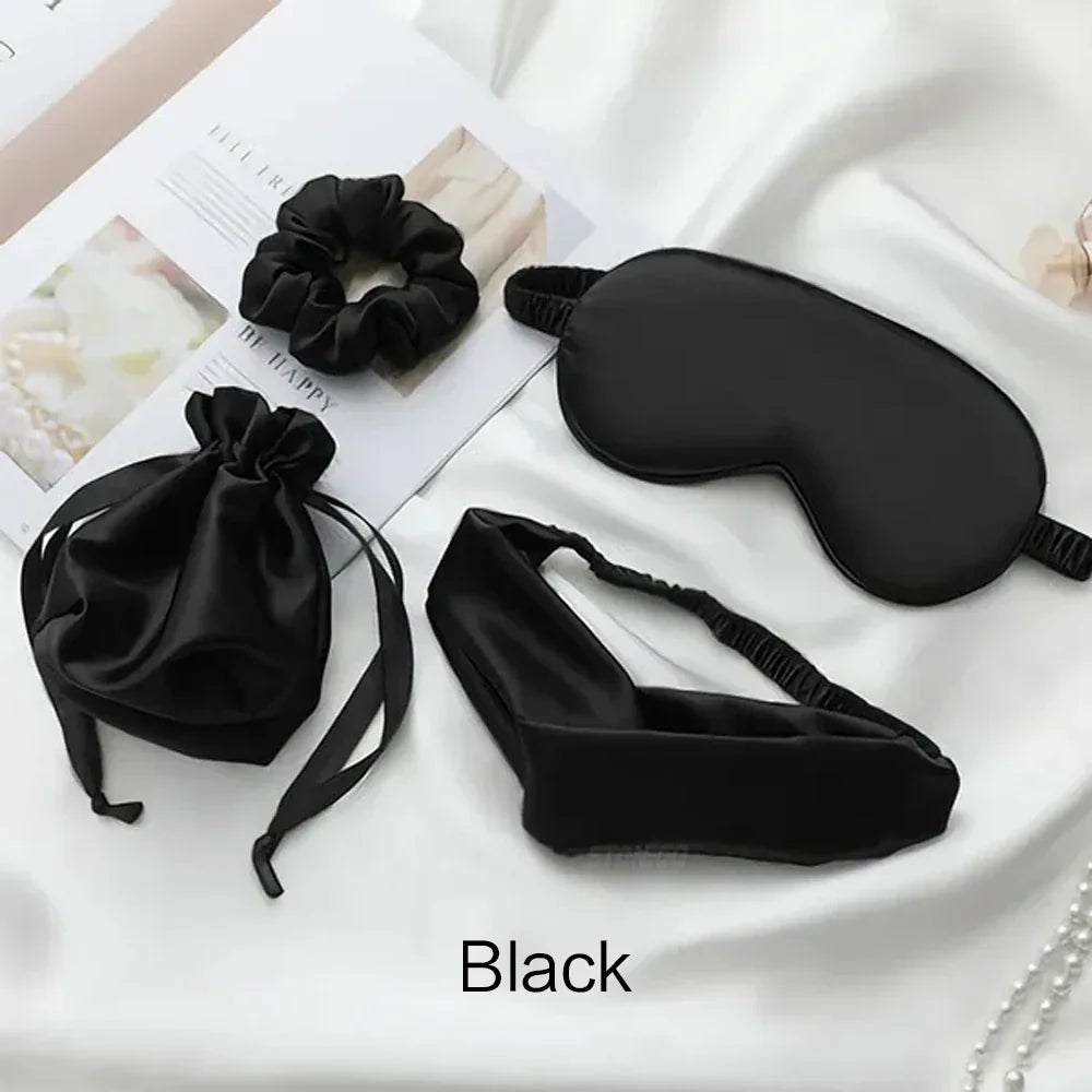 4 PCS Silk Sleeping Eye Mask Set Headband Headband Set Sleep Aid Eye Mask Rest Unisex Eye Mask Set
