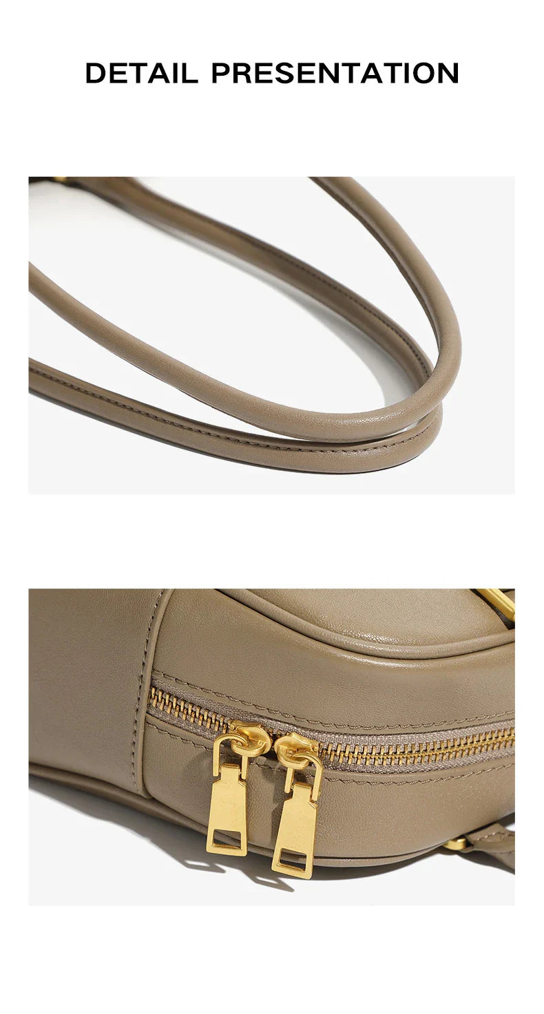 Burminsa Cowhide Genuine Leather Underarm Shoulder Bags For Women 2025 Luxury Designer Korean Bowling Tote Work Ladies Handbags