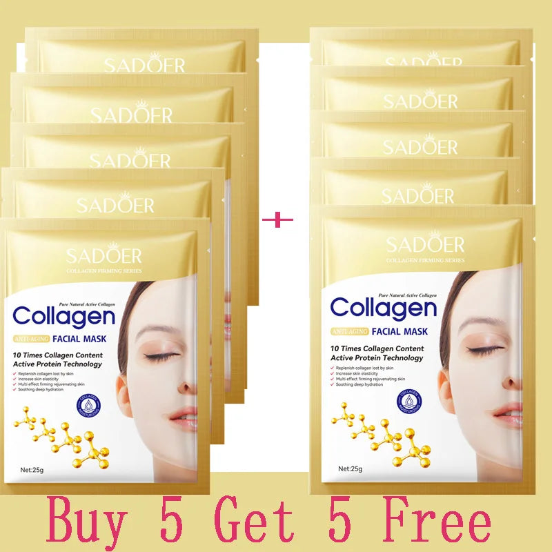 10PCS Collagen Anti Wrinkle Facial Mask Anti Aging Fade Fine Lines Firm Skin Moisturizing Brightening SkinCare Korean Cosmetics