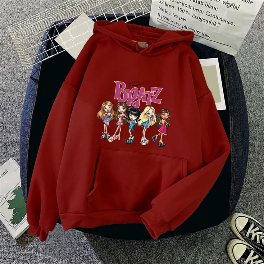 Bratz Letter Printed Plus Size Woman Hooded Sweatshirt Women Hoodie Hip Hop Long Sleeve Streetwear Unisex Male Clothes Tops