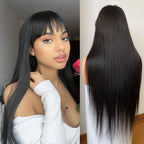 Bone Straight Human Hair Wig With Bangs For Women 30 Inch Brazilian 3x1 Lace Wigs Glueless Wig Human Hair Natural Black Color