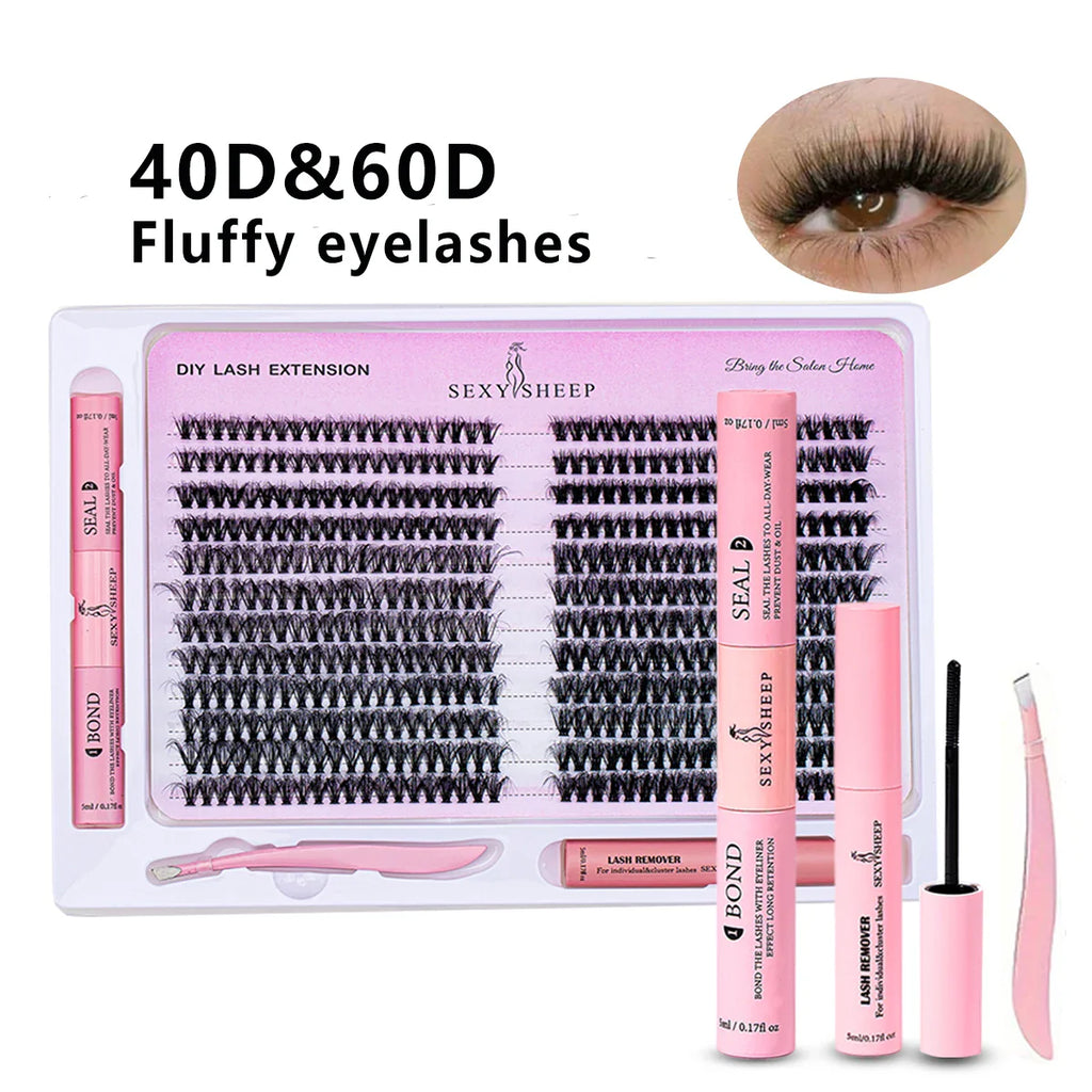 DIY Lash Extension Kit 480pcs Individual  Lashes Cluster Mix 40D 60D 60D 80D with Lash Bond and Seal and Remover,tweezers