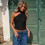 Backless Sexy Off Shoulder Halter Tank Tops Women Vintage Sleeveless Crop Top Y2K Clothes Club Female Casual Summer 2024