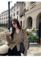 AOSSVIAO Knitted Casual Cardigan 2025 Autumn Winter Elegance Solid Color V-neck Sweater Unique and Niche Slim Fit Tops