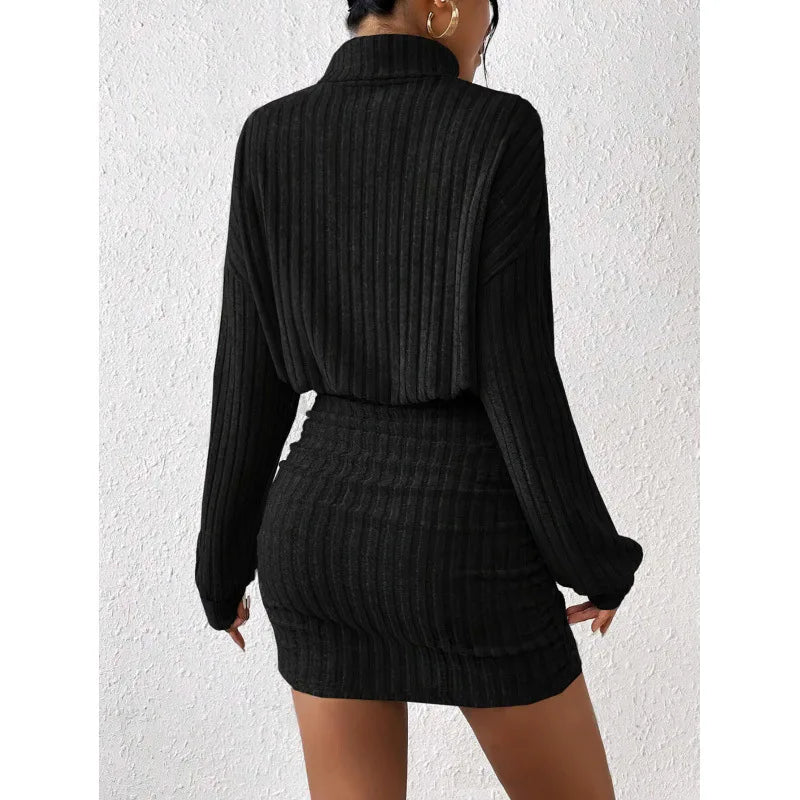 Autumn And Winter Slim Fit Fashionable Long Sleeved High Neck Slim Fit Dress Striped Women's New Dress