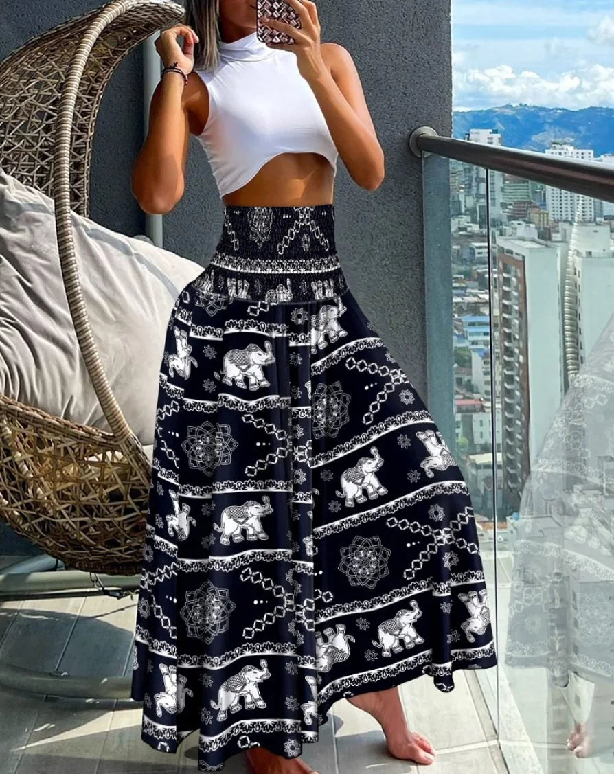 2024 Summer New Women's Leisure Loose Holiday Long Skirt Skirt Women Women's Cheap Clothing and Free Shipping Sales LOOSE