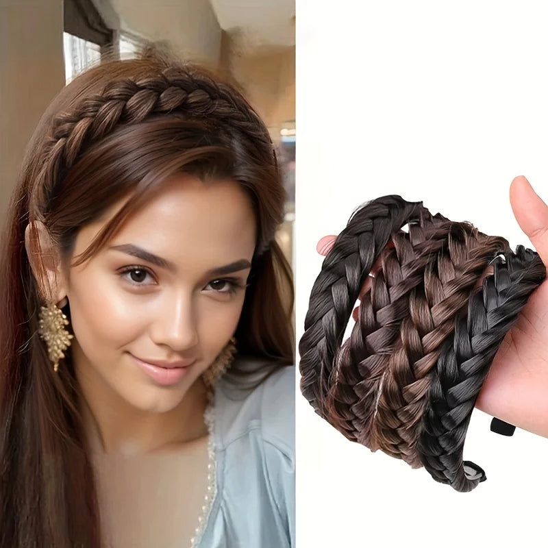Elegant Bohemian Braided Wig Headband for Women - Non-Slip Teeth Design, Vintage/Boho Style, Plastic Hair