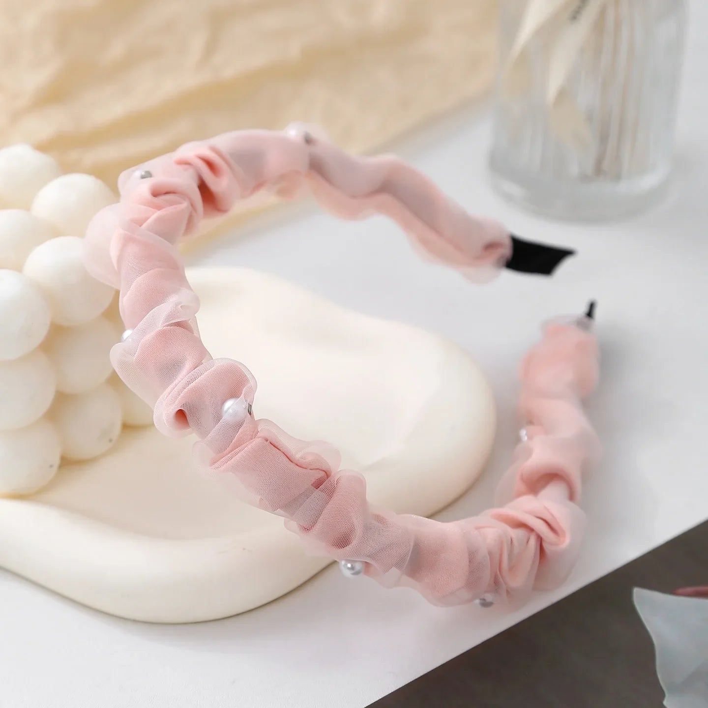 1pc Mesh Pearl Embellished Fine Hairband with Elastic Colorful Daily Top Head Decoration and Hair Accessories