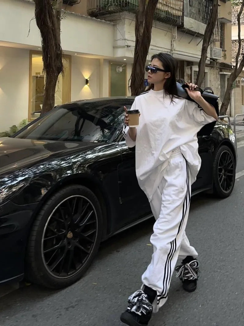 American Street-bombing Leisure Sportswear Suit Female Summer Student Loose Versatile Short-sleeved Trousers Two-piece Suit Tide